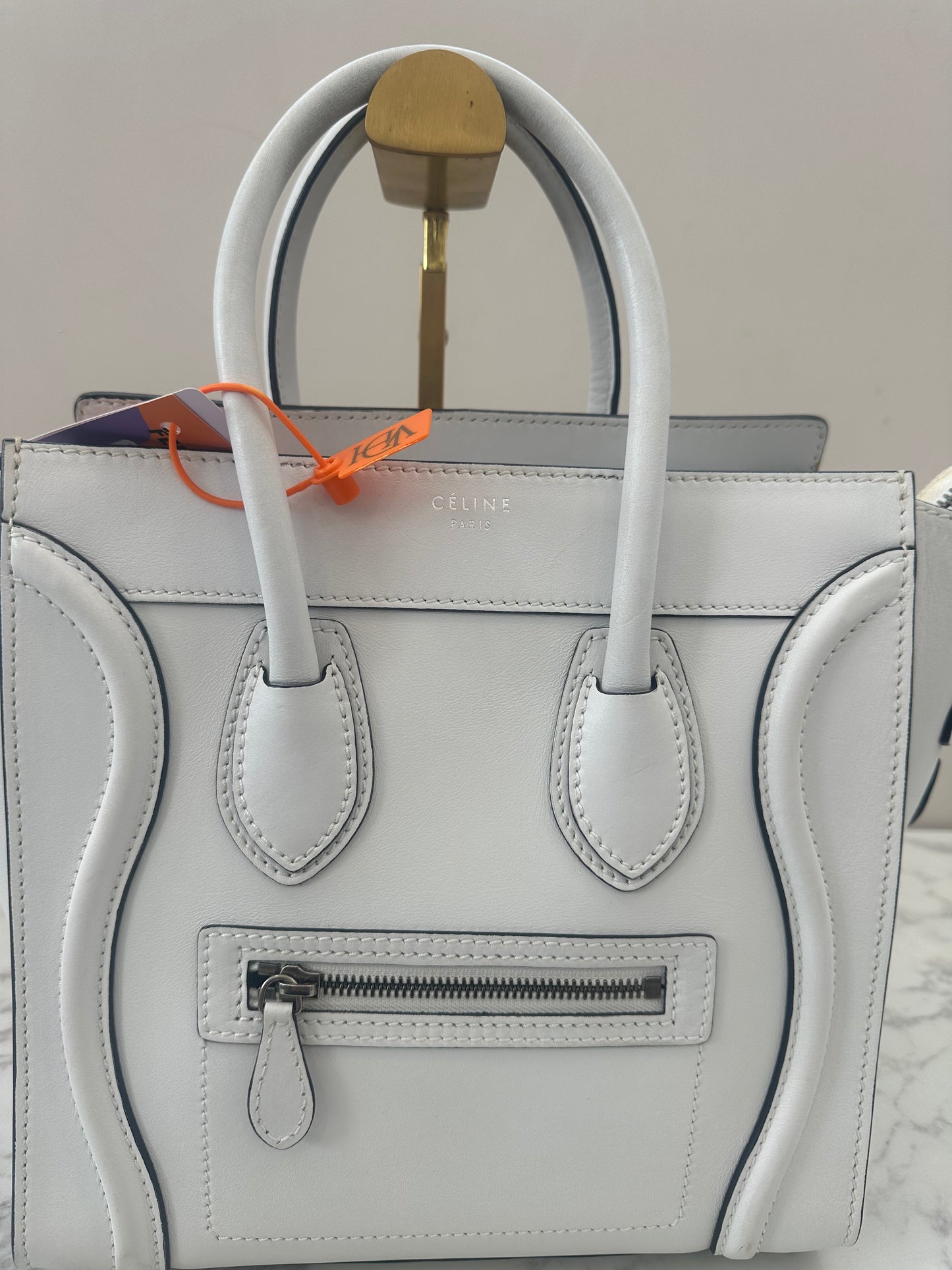 Celine White Leather Micro