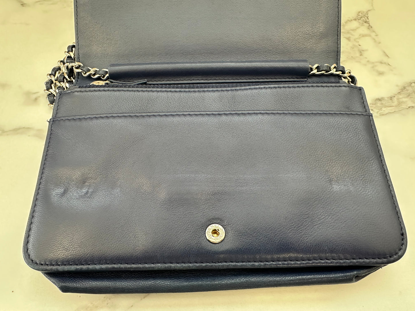 Chanel Woc Dark Blue Single Chain
