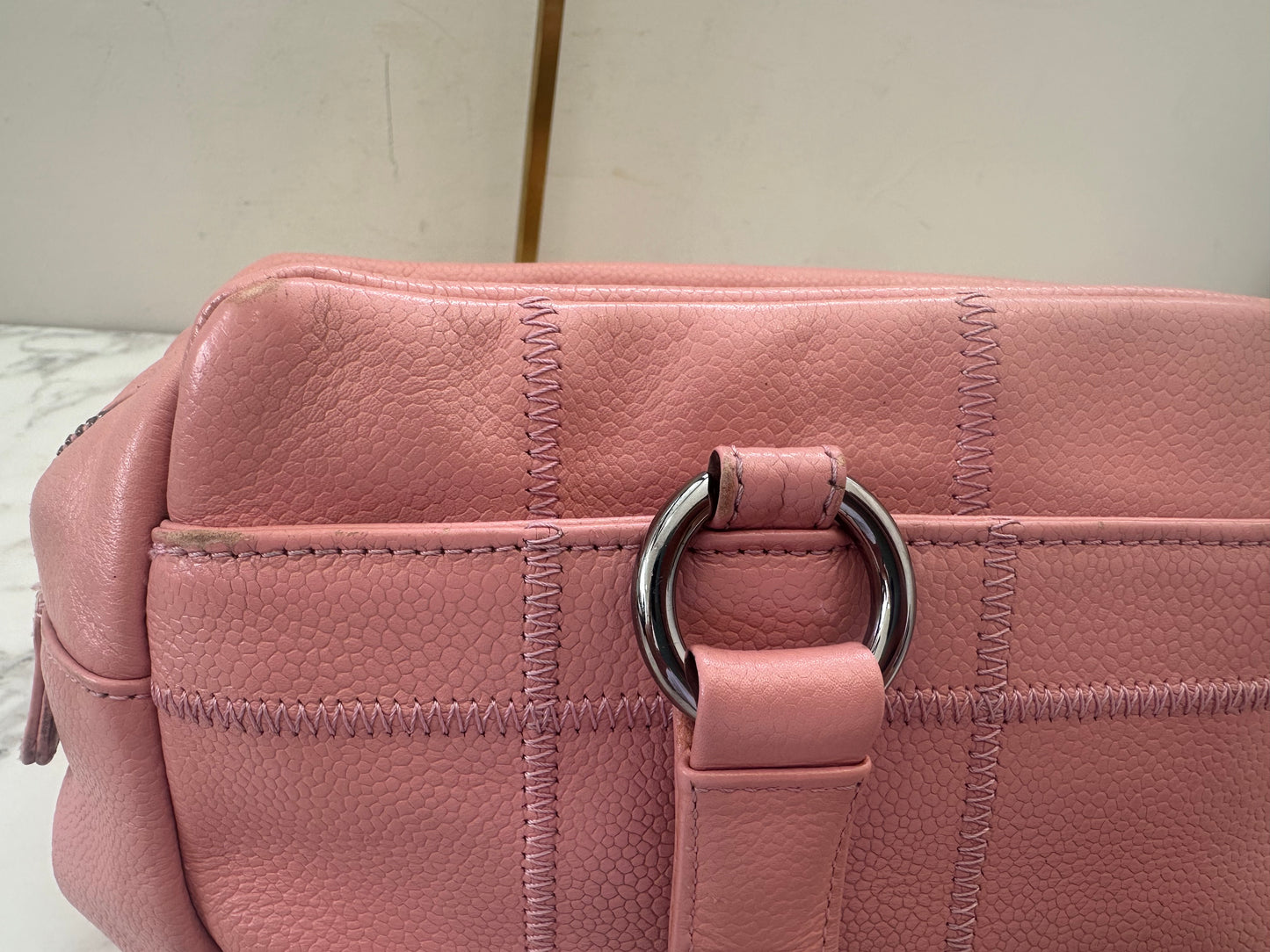 Chanel Pink Calfskin Wild Stitch Choco Bar