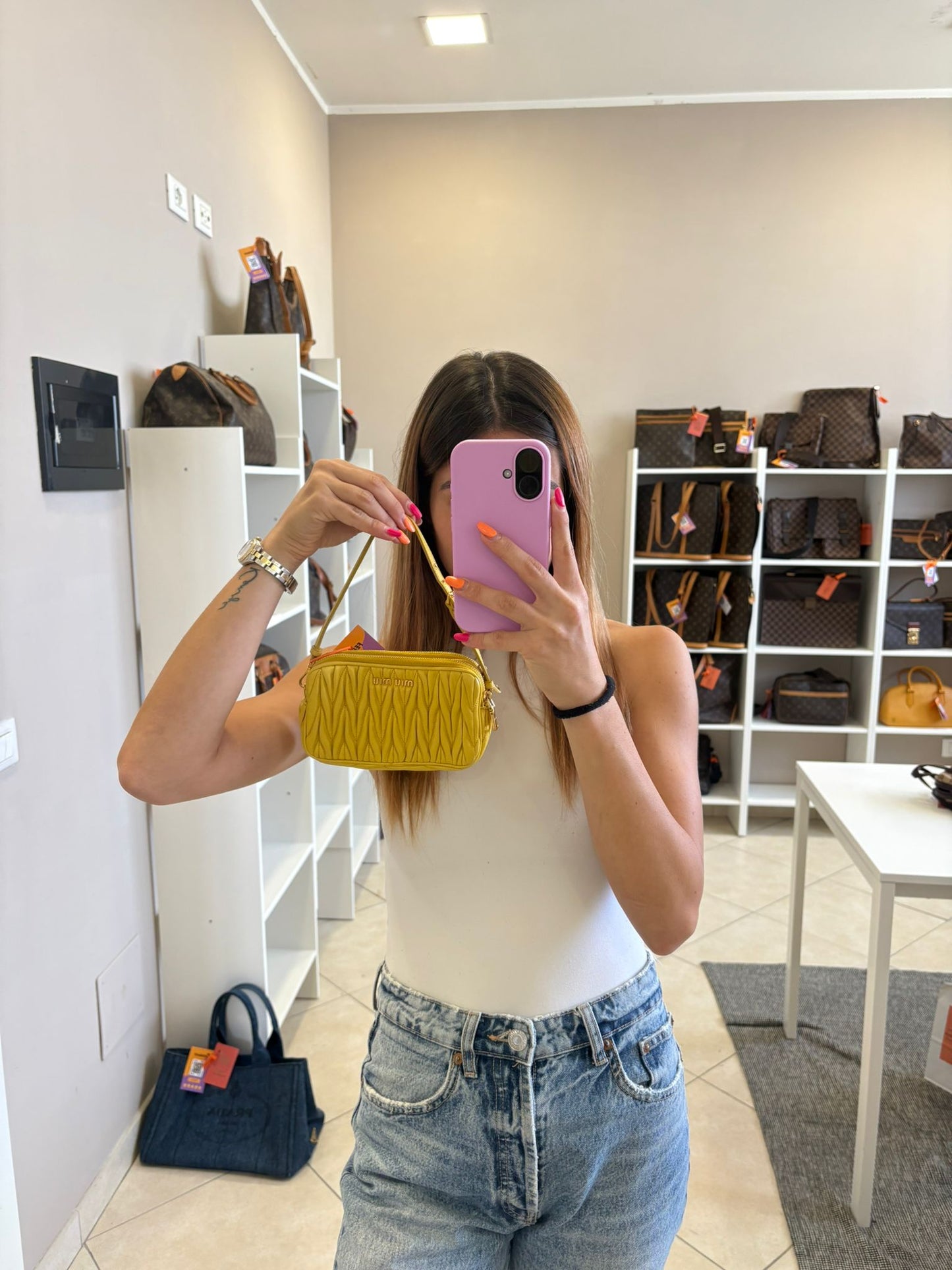 Miu Miu Matelasse Mini Yellow