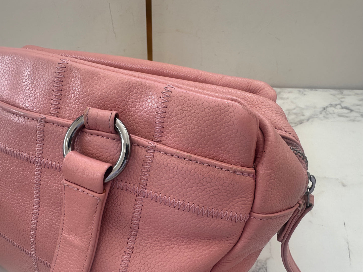 Chanel Pink Calfskin Wild Stitch Choco Bar