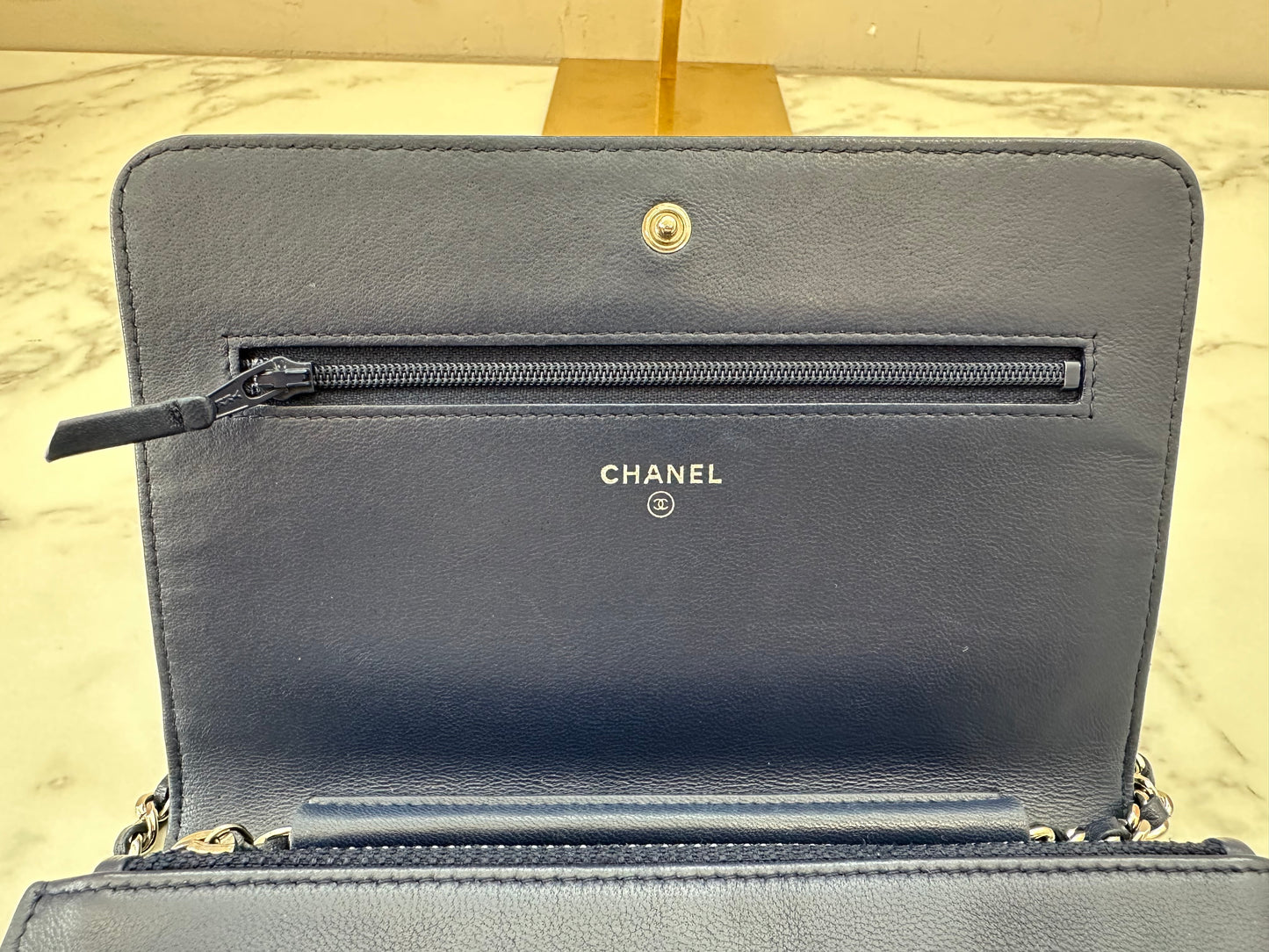 Chanel Woc Dark Blue Single Chain