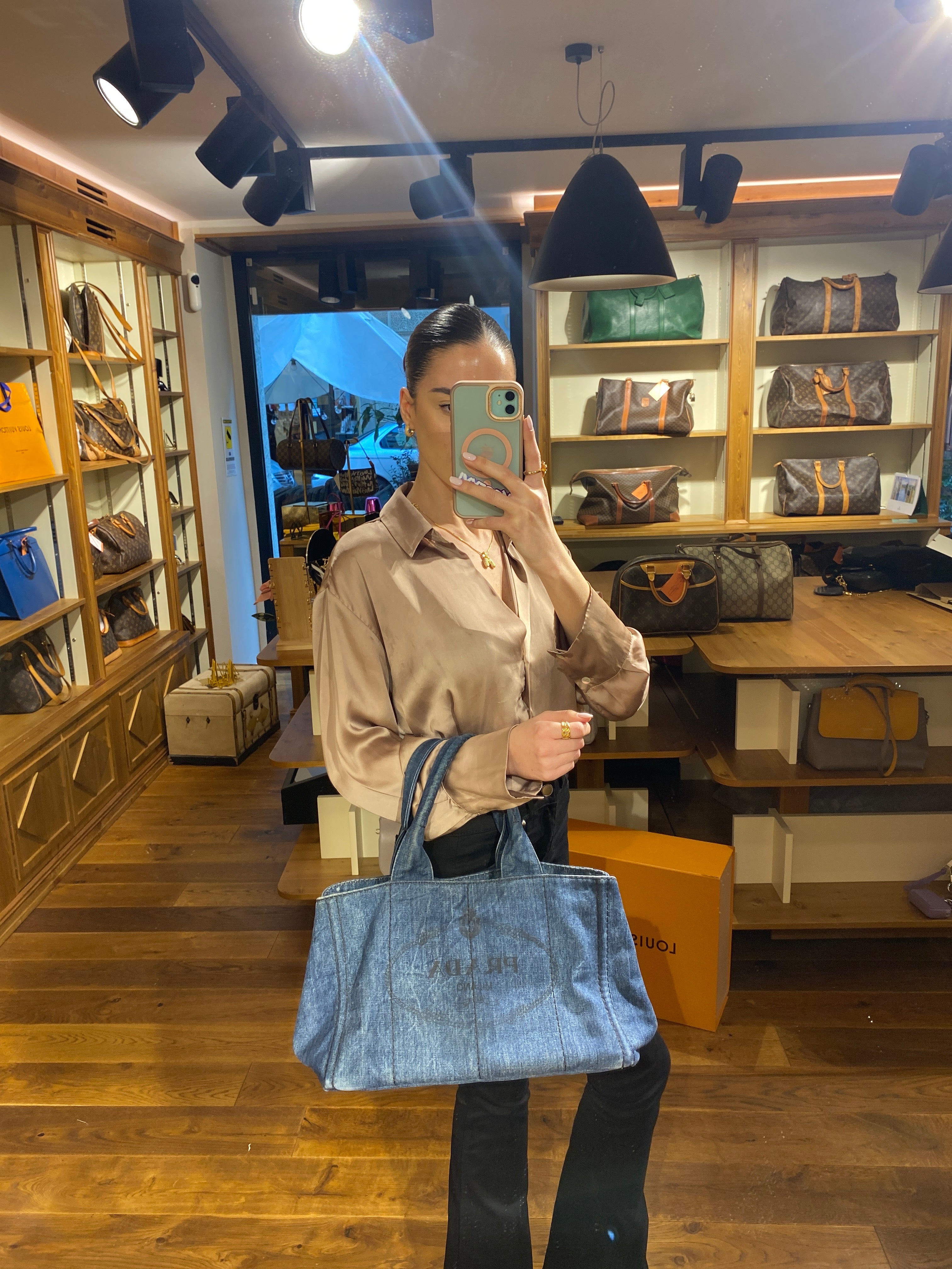 Borsa Canapa Navy Demin Prada