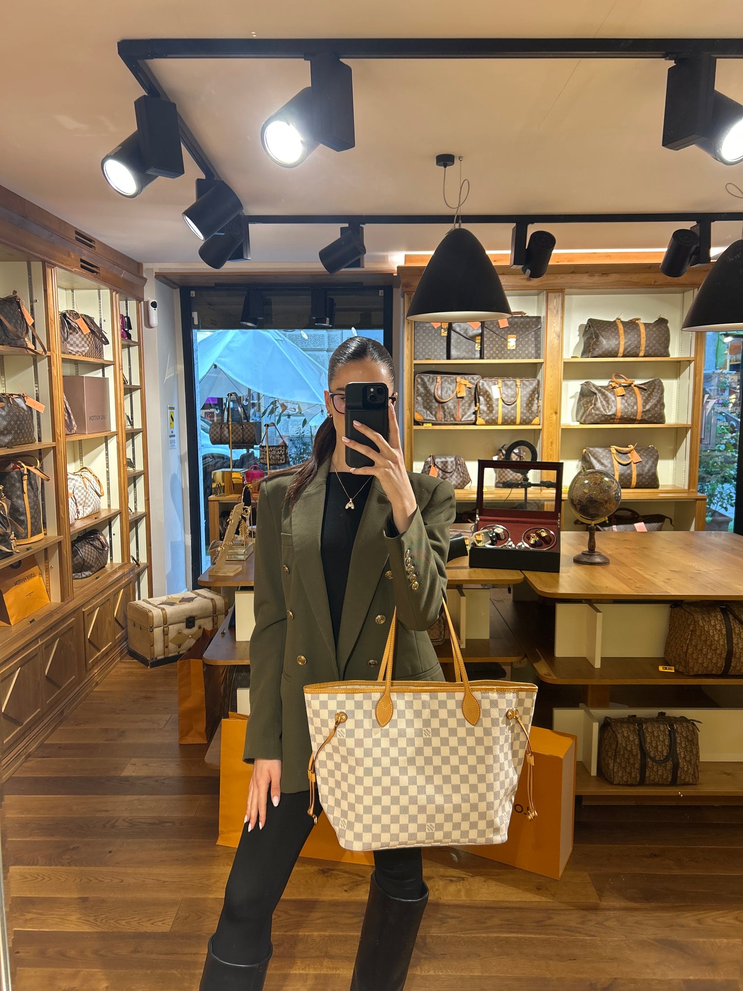 Borsa Louis Vuitton Neverfull MM Damier Azur